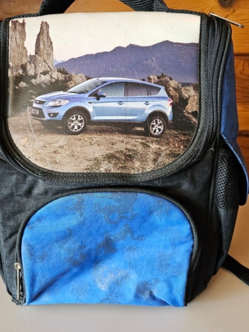 Blue and Black Boys Backpack with Car Print